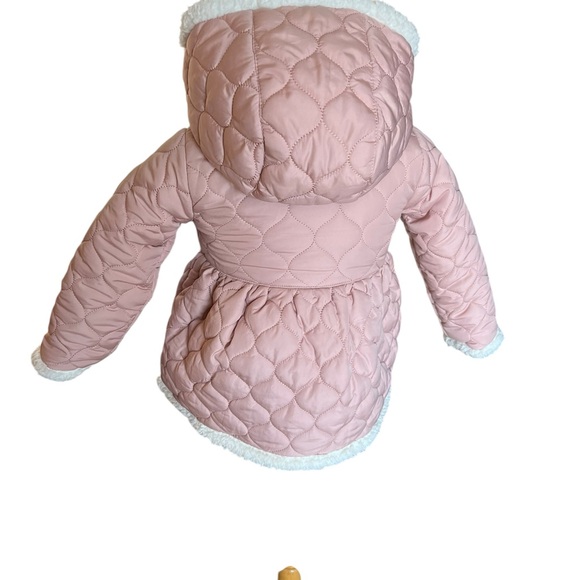 Tahari Quilted Hooded Sherpa Lined Winter Jacket/Coat, Pink and White, 2T - Picture 6 of 9